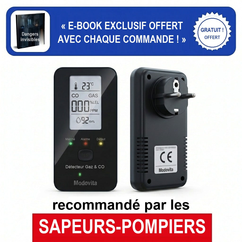 Détecteur de CO 4 en 1 Modovita – e-book offert, recommandé par les sapeurs-pompiers
